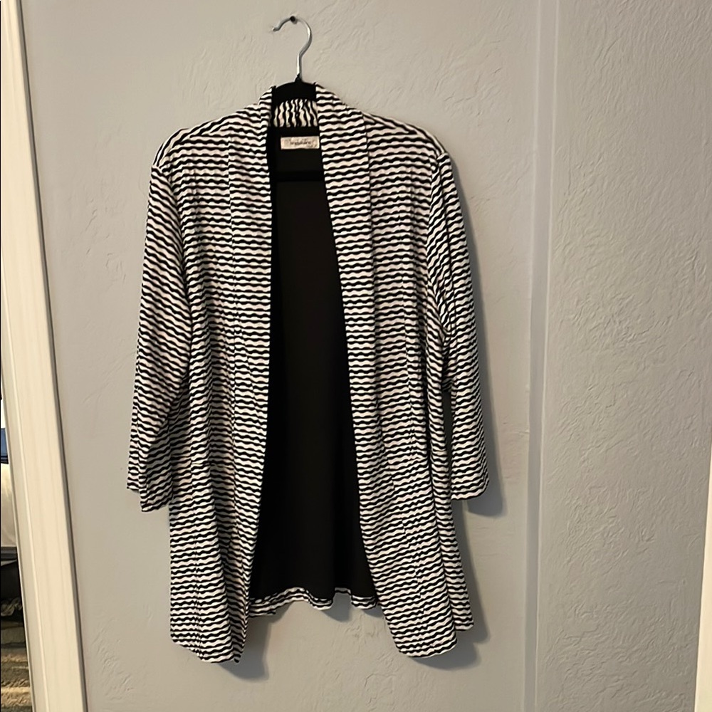 Dress Barn Black and White Striped Cardigan
